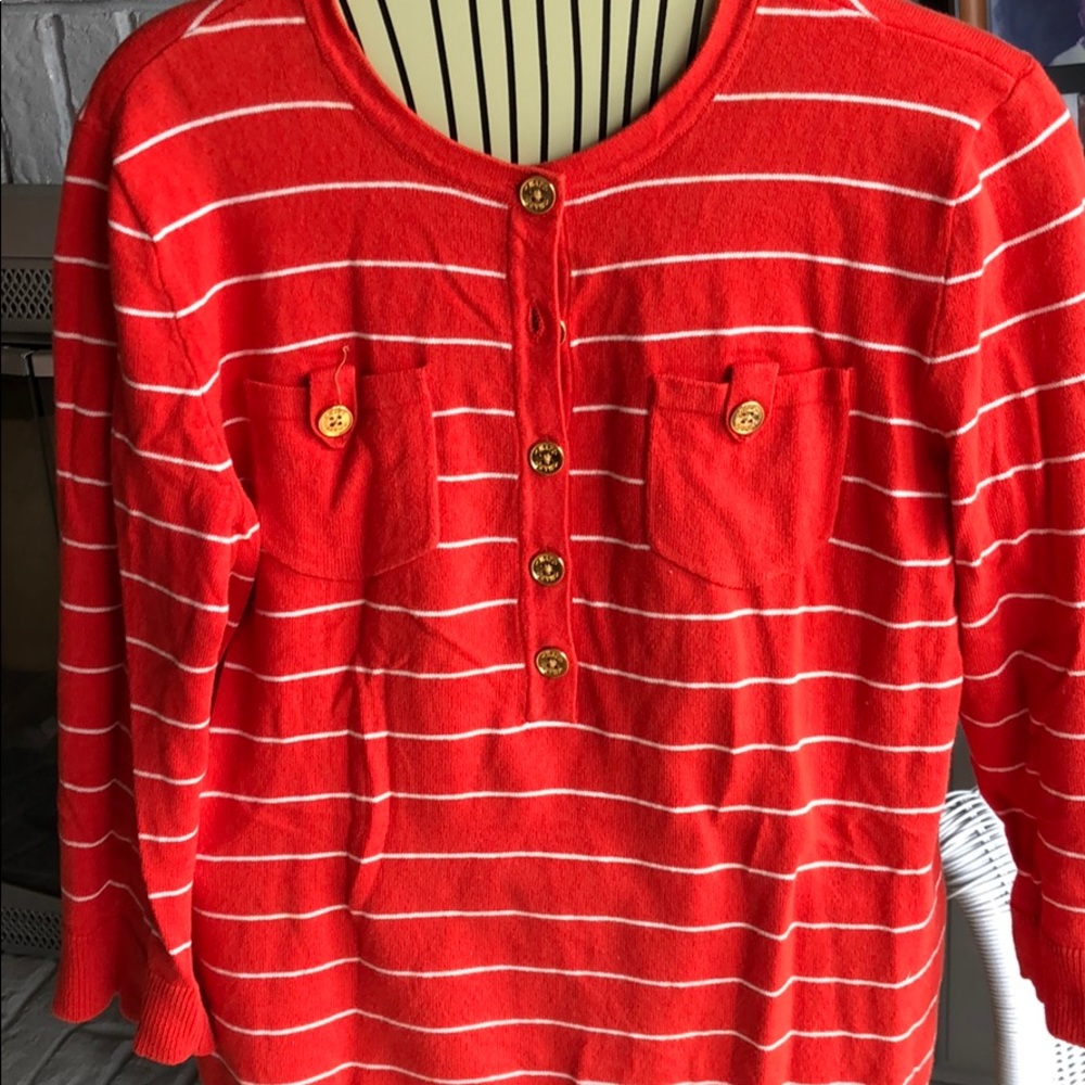 Chaps 3 quarter length sleeve stripe sweater